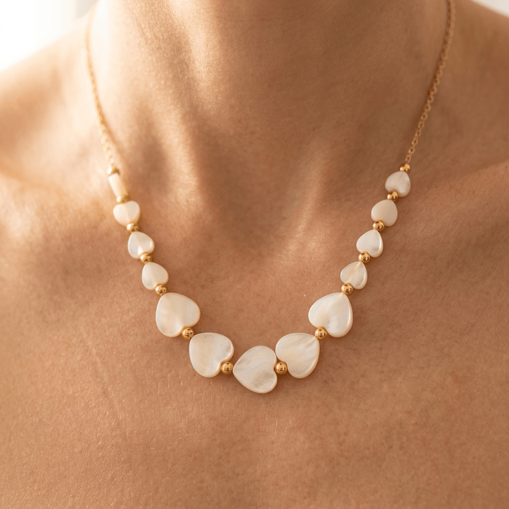 Natural Seashell Gold Bead Necklace