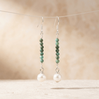 African Turquoise Pearl Silver Drop Earrings