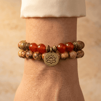 Natural Jasper Carnelian Lotus Charm Bracelet