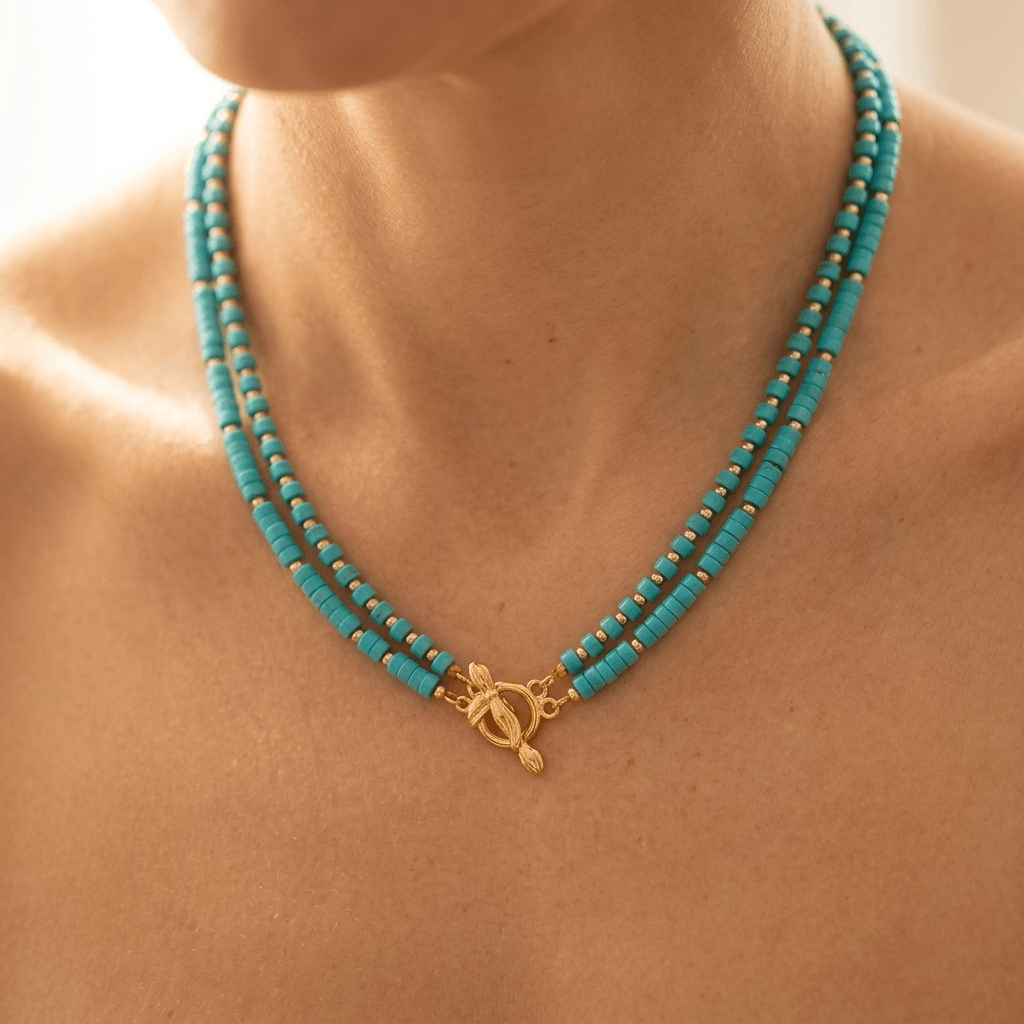 Turquoise Howlite Gold Beaded Layered Necklace