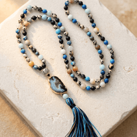 Natural Agate Druzy Mixed Gemstone Tassel Necklace