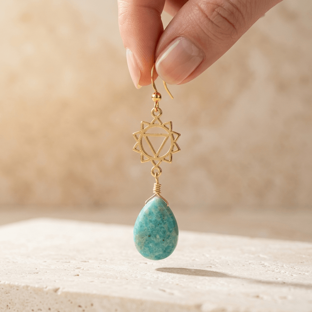 Spiritual Chakra Gold Amazonite Drop Earrings