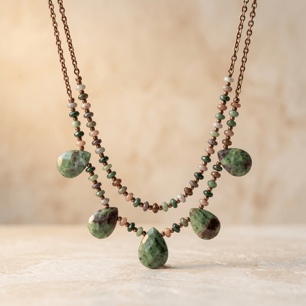 Natural Agate Teardrop Beaded Layered Necklace