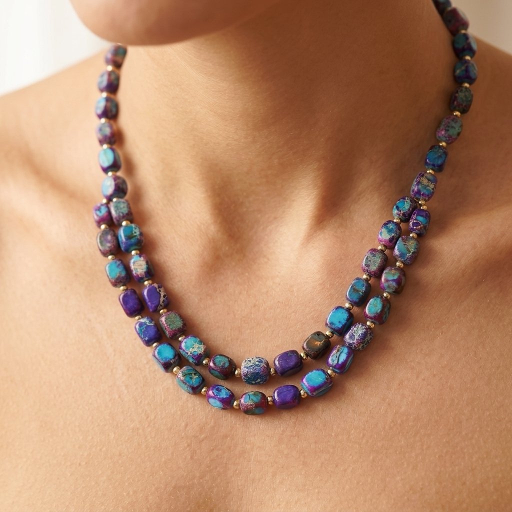 Bohemian Purple Turquoise Cushion Bead Necklace