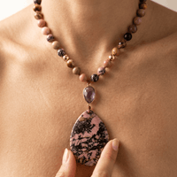 Natural Rhodonite Jasper Teardrop Pendant Necklace