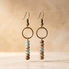 Vintage Brass Circle Beaded Stone Earrings
