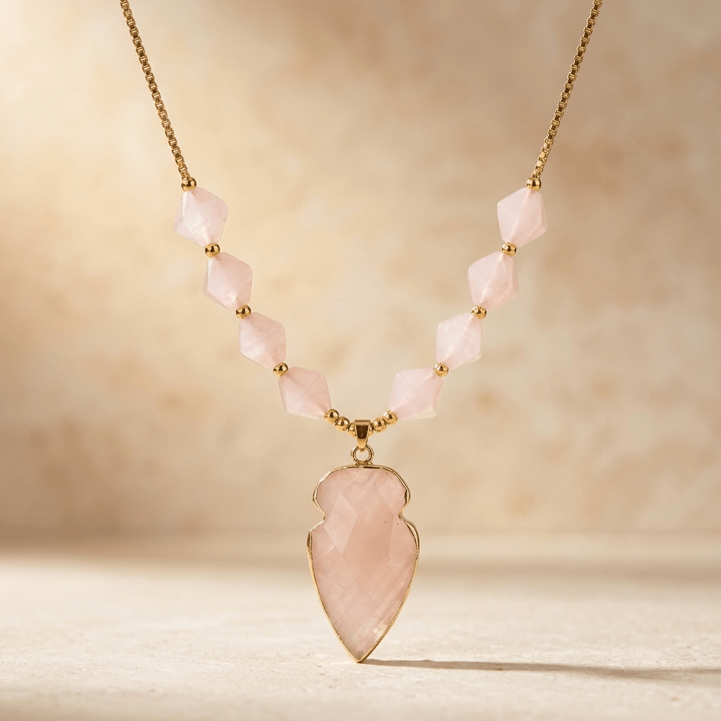 Rose Quartz Gold Arrow Pendant Necklace