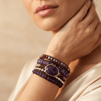 Purple Amethyst Gold Oval Wrap Bracelet