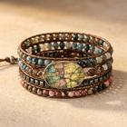 Natural Labradorite Leather Wrap Beaded Bracelet