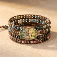 Natural Labradorite Leather Wrap Beaded Bracelet