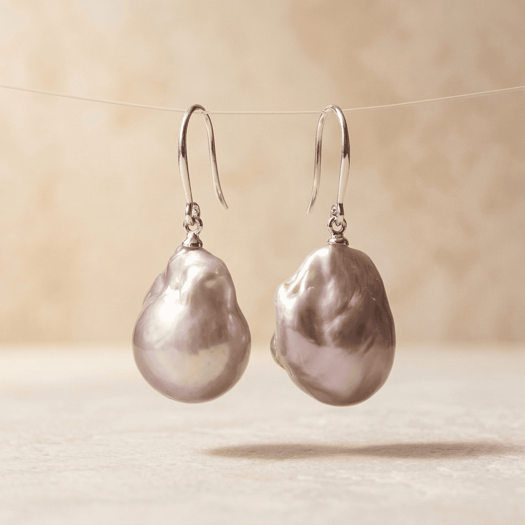 Elegant Silver Baroque Freshwater Pearl Earrings