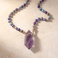 Purple Amethyst Gold Beaded Point Pendant Necklace