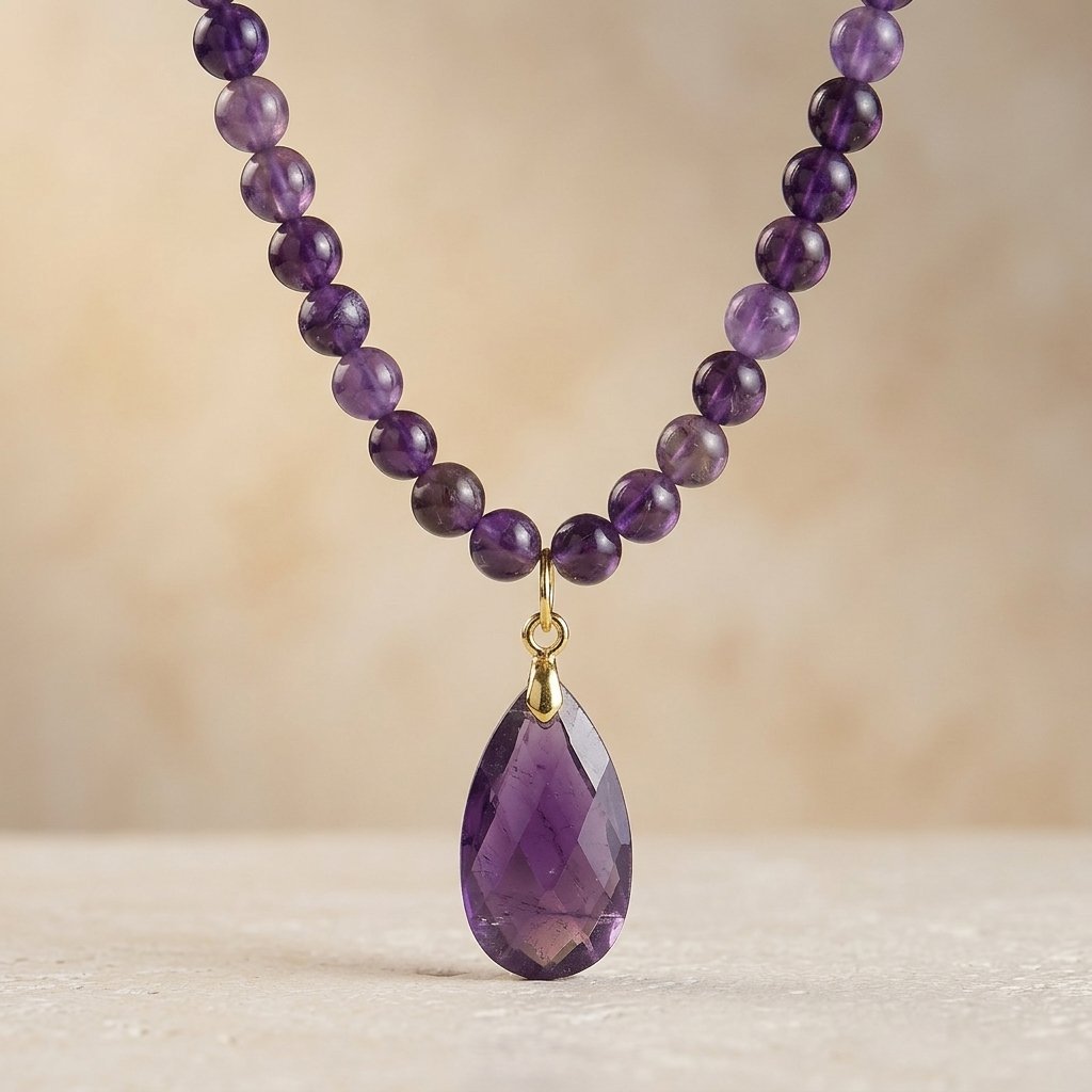 Boho Gold Amethyst Teardrop Necklace