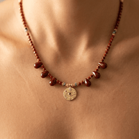 Red Jasper Gold Egyptian Eye Charm Necklace