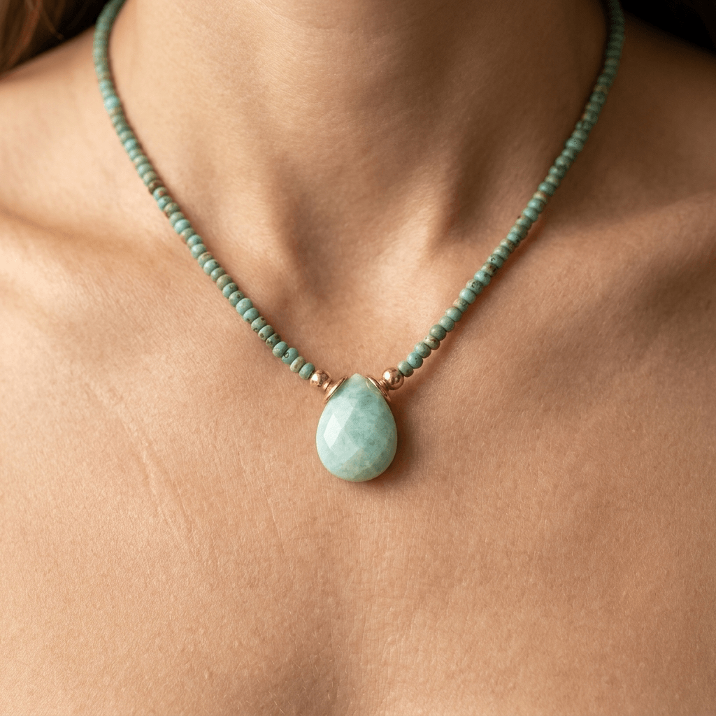Green Jade Beaded Teardrop Pendant Necklace