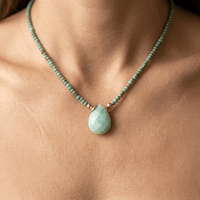 Green Jade Beaded Teardrop Pendant Necklace