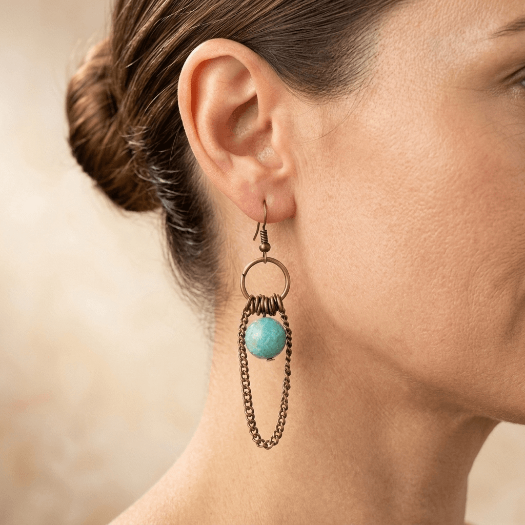 Turquoise Amazonite Bronze Chain Chandelier Earrings