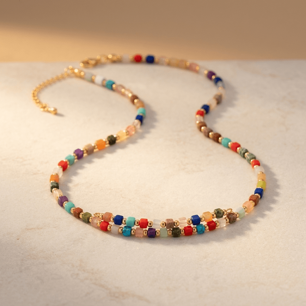 Colorful Gemstone Gold Chain Necklace