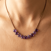 Amethyst Teardrop Brass Bead Necklace