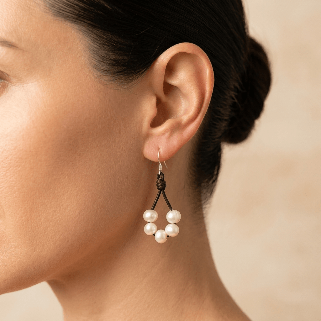 Pearl Leather Drop Earrings Women