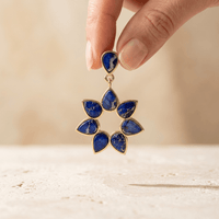 Blue Lapis Gold Flower Drop Earrings
