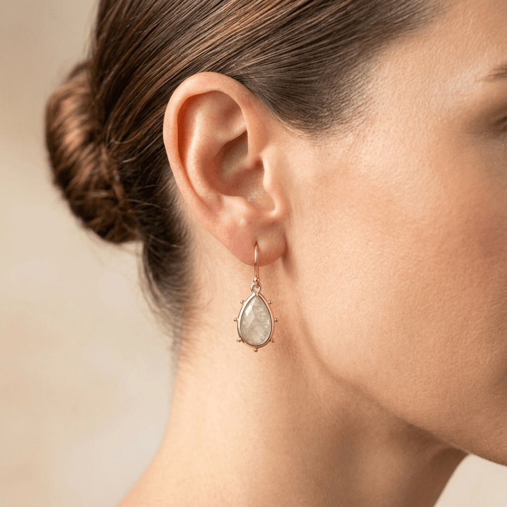 Green Fluorite Gold Teardrop Drop Earrings