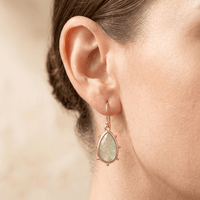 Green Fluorite Gold Teardrop Drop Earrings