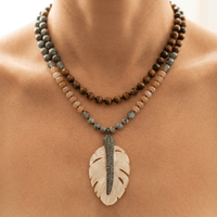 Boho Multistone Seashell Leaf Pendant Necklace