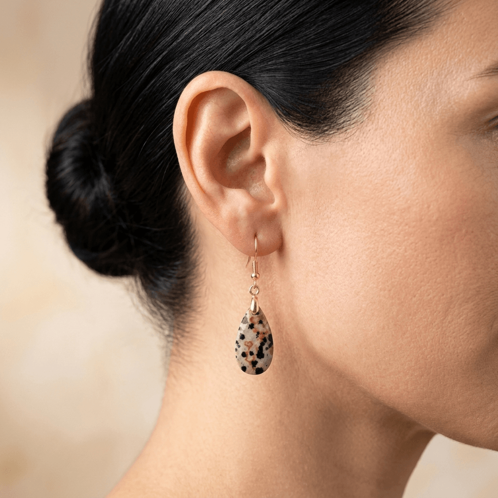 Natural Dalmatian Jasper Gold Drop Earrings
