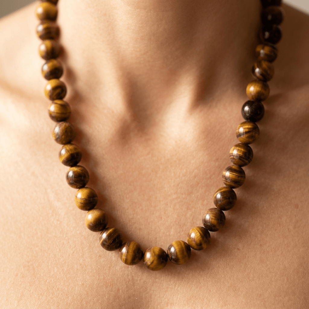 Natural Tiger Eye Round Bead Necklace