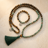 Natural Tiger Eye African Turquoise Mala Necklace
