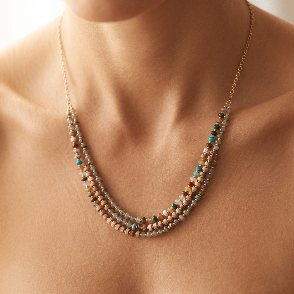 Colorful Gemstone Gold Beaded Layered Necklace
