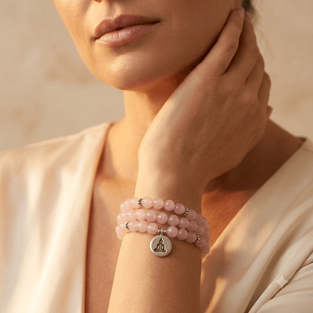 Natural Rose Quartz Mala Beads Prayer Bracelet