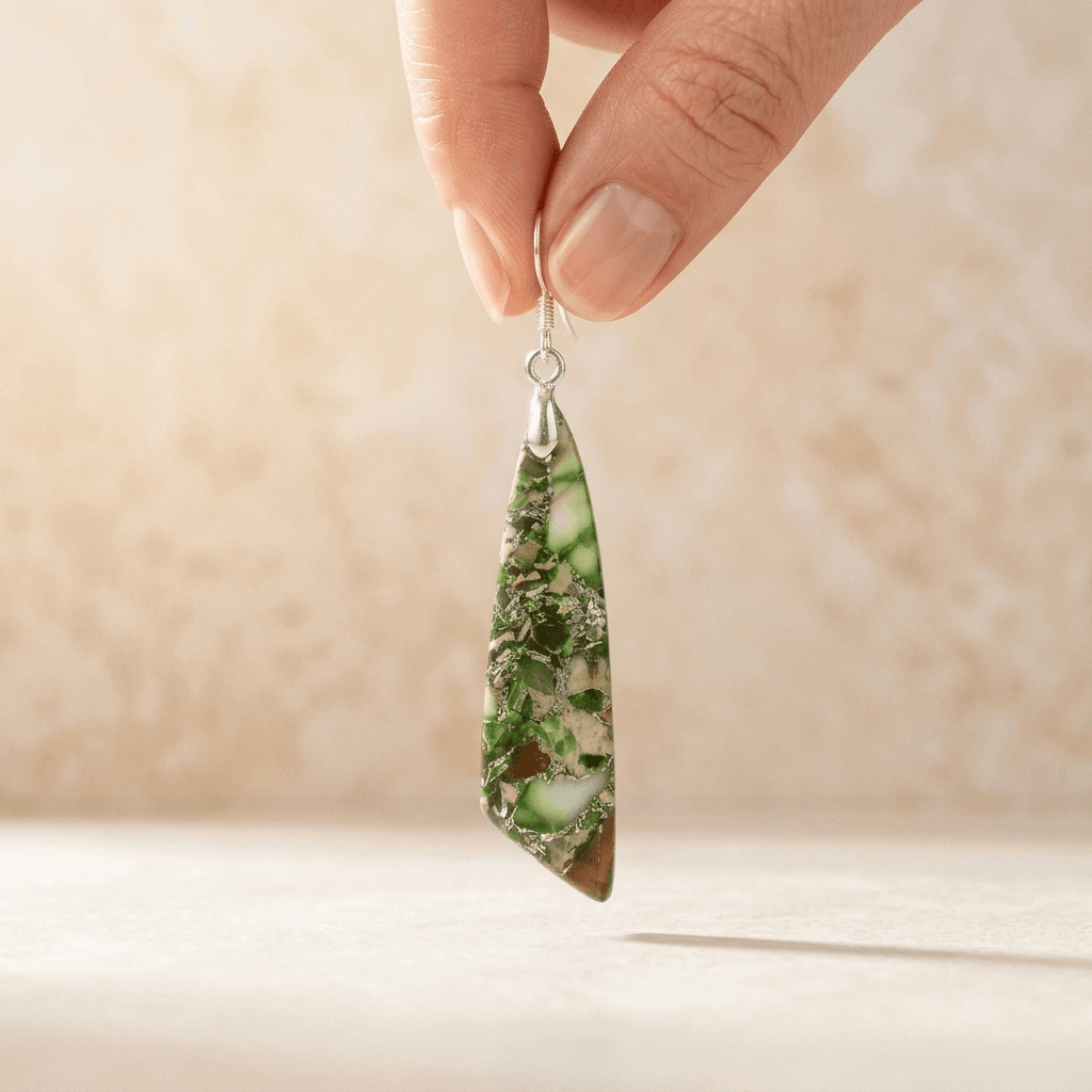 Green Jasper Silver Teardrop Drop Earrings