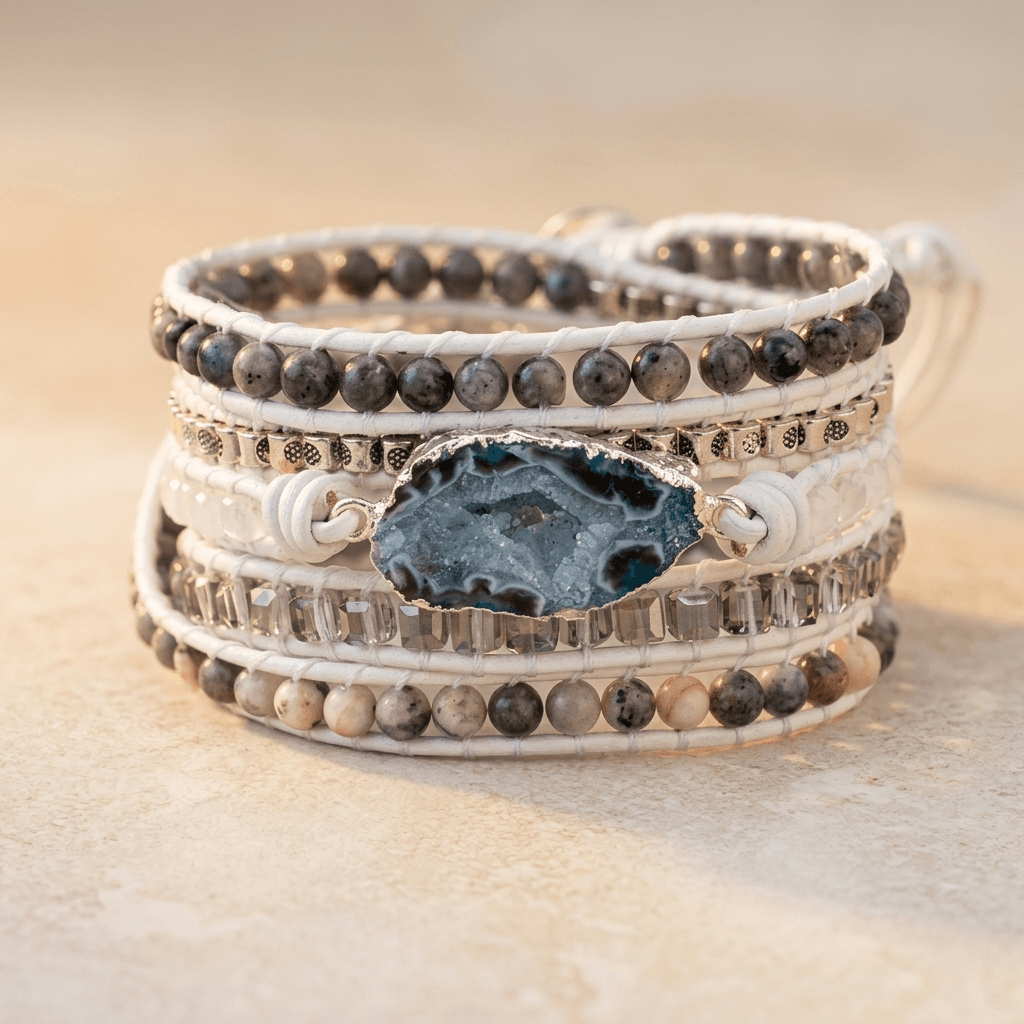 Boho Labradorite Druzy Silver Wrap Bracelet
