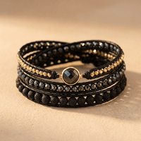 Black Lava Stone Hematite Wrap Bracelet