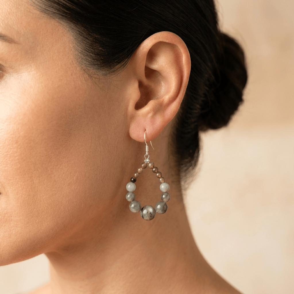 Natural Labradorite Beaded Drop Earrings