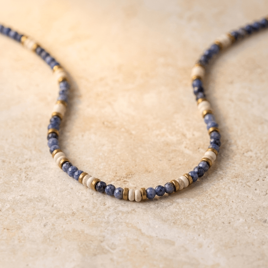Sodalite Howlite Gold Beaded Necklace