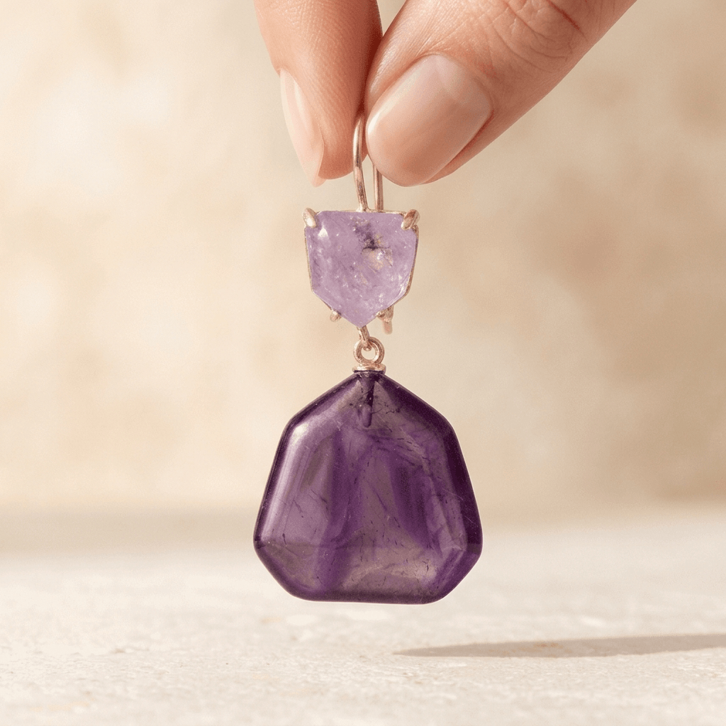Natural Purple Amethyst Rose Gold Drop Earrings
