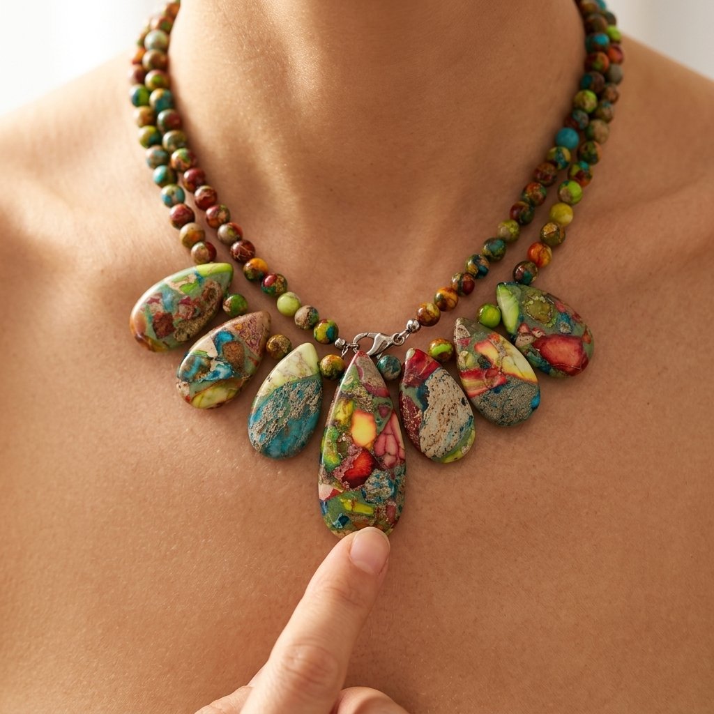 Colorful Stone Inlay Teardrop Necklace