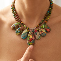 Colorful Stone Inlay Teardrop Necklace
