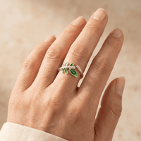 Green Leaf Silver Branch Ring Adjustable