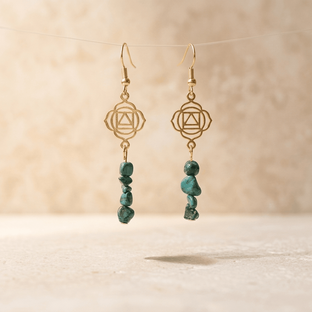 Natural Chrysocolla Gold Chakra Drop Earrings