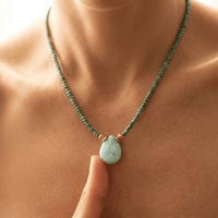 Green Jade Beaded Teardrop Pendant Necklace