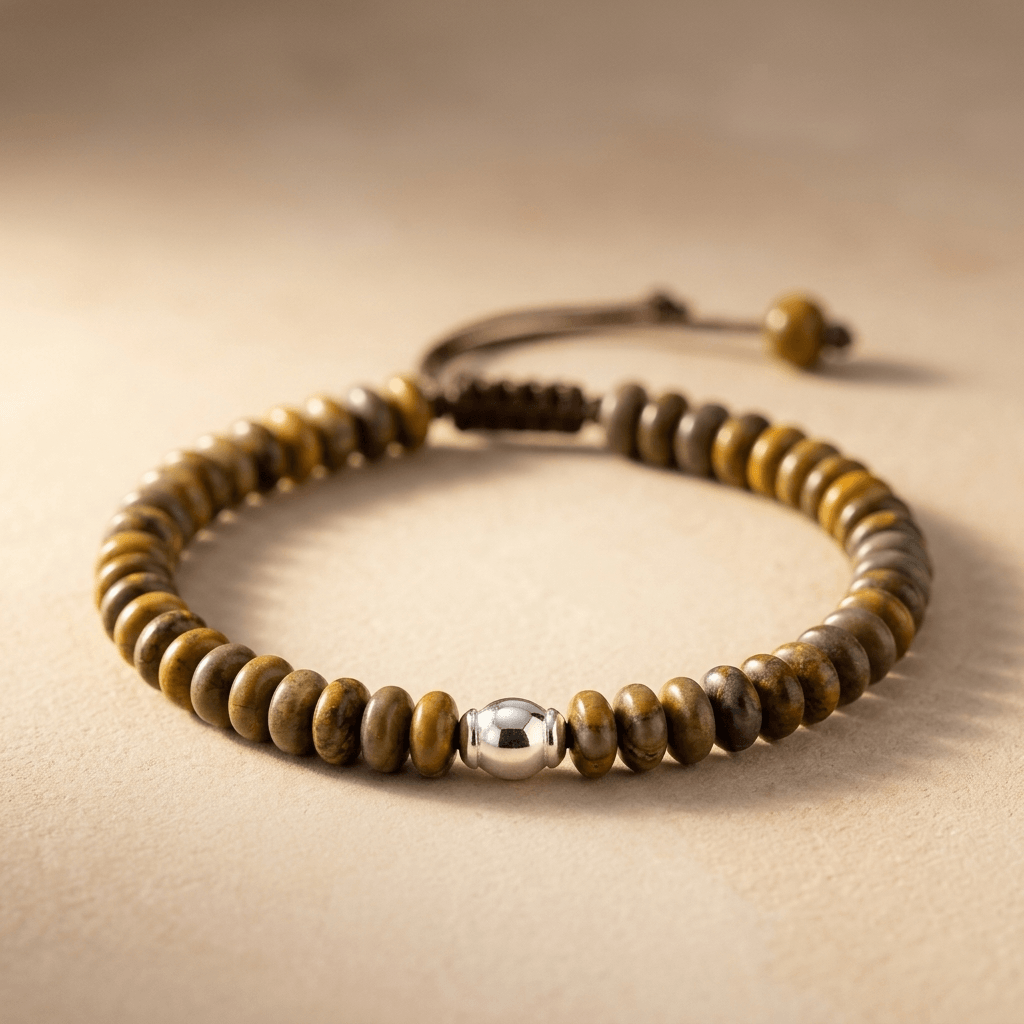 Natural Jasper Disc Beads Silver Accent Bracelet