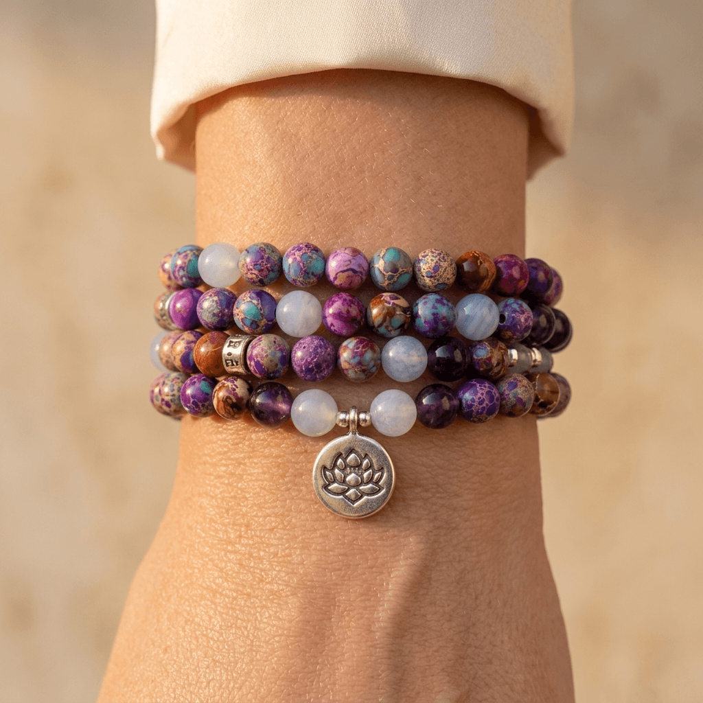 Purple Amethyst Jasper Beaded Mala Bracelet