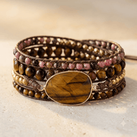 Natural Tiger Eye Rhodonite Leather Wrap Bracelet