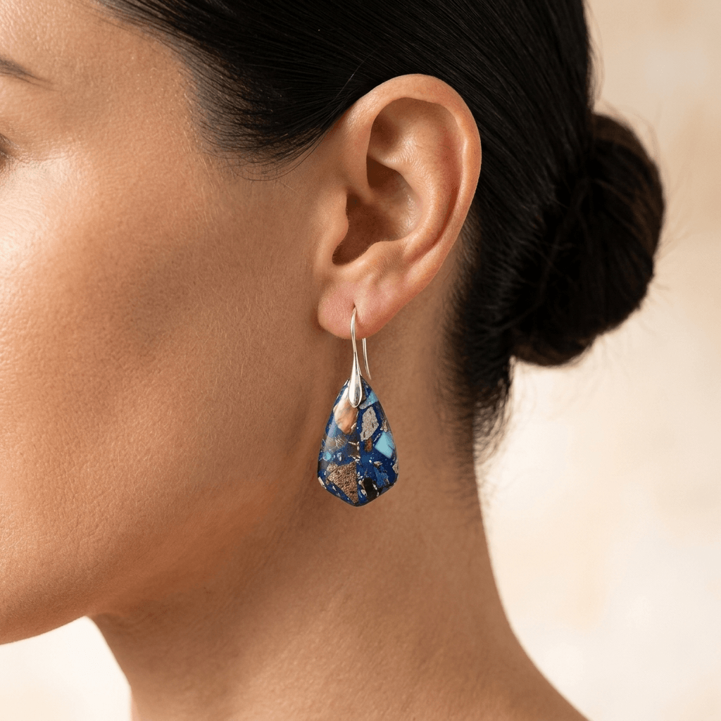 Blue Mosaic Jasper Sterling Silver Teardrop Earrings