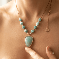 Natural Amazonite Gold Faceted Pendant Necklace