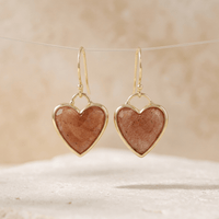 Strawberry Quartz Gold Heart Drop Earrings